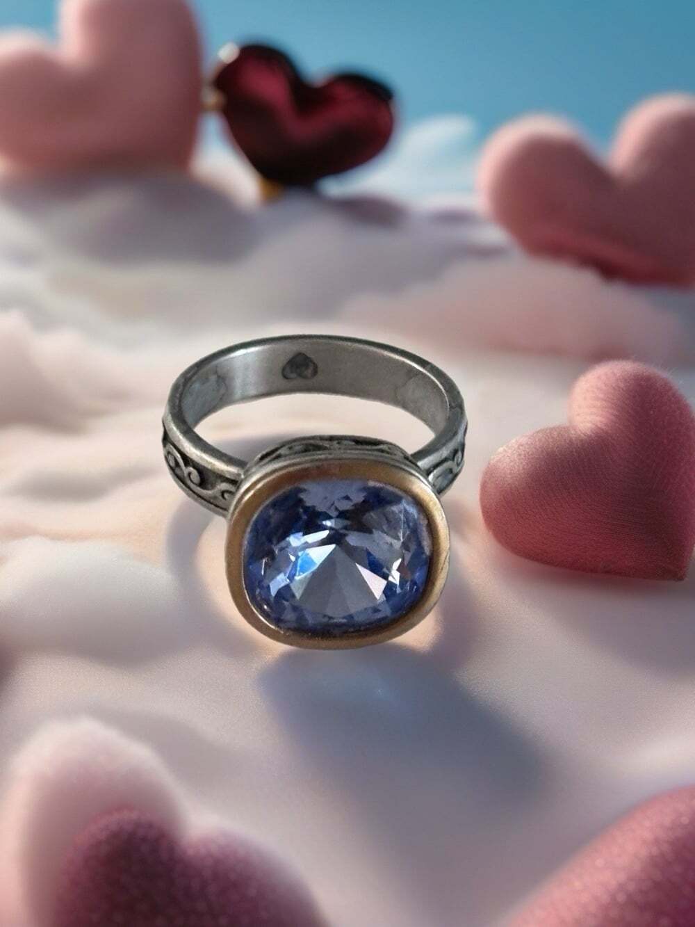Brighton VENUSIAN Periwinkle Blue Swarovski Crystal Silver & Gold Ring Size 7.